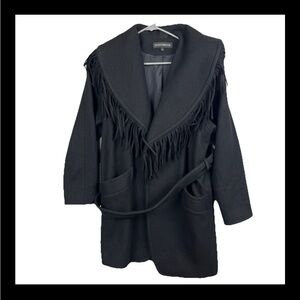 Vintage Donnybrook Wool Coat Women’s Small Black Fringed Tassles Western Parka